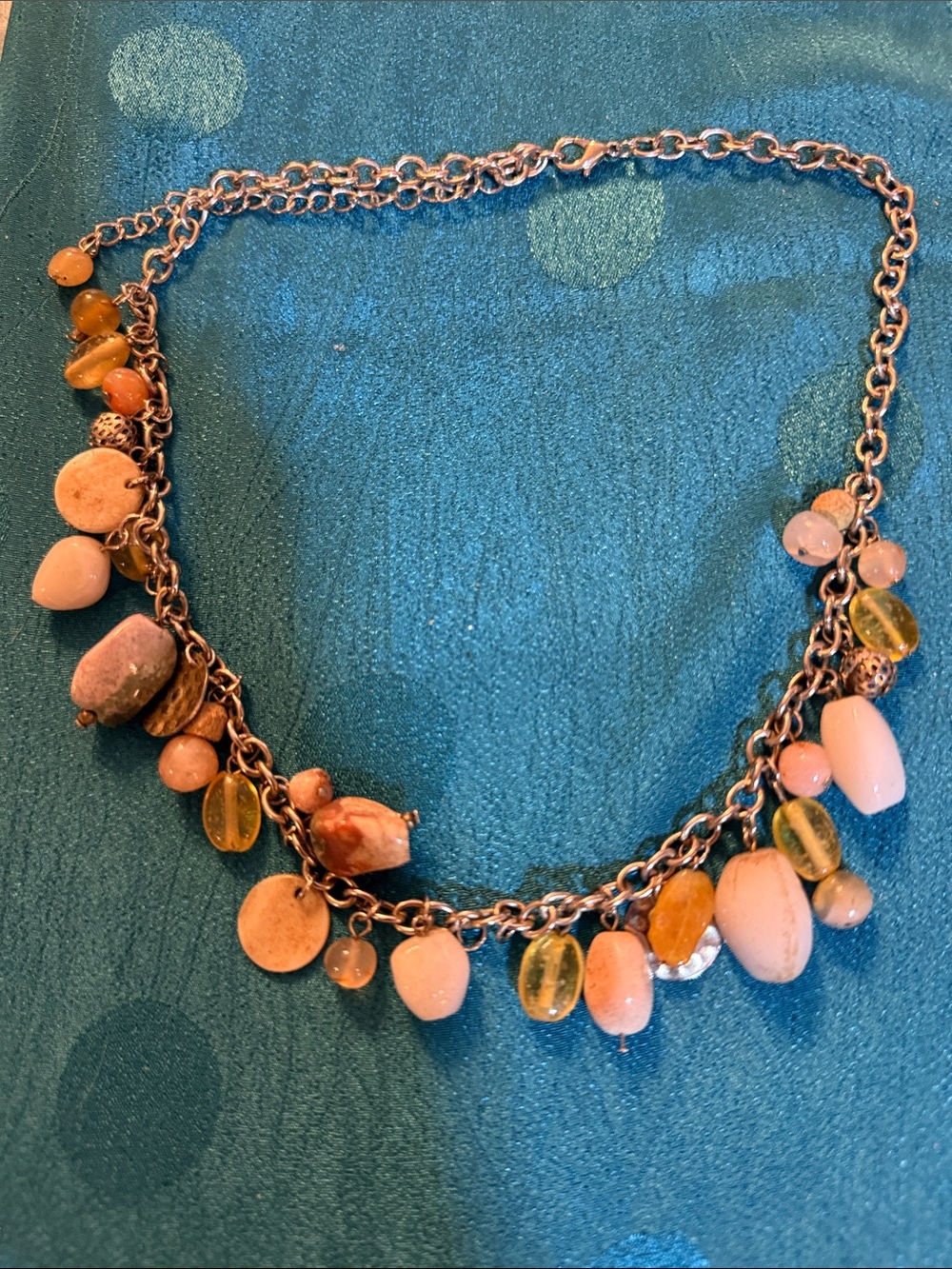 Beaded Charm Statement Necklace - Pink and Amber